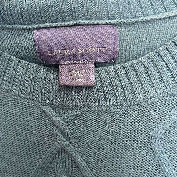 Laura Scott | Light Blue Cable Knit Women’s Sweater Medium Diamond Academia - Picture 3 of 5